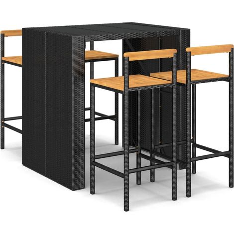 Maison Exclusive - Ensemble de bar jardin 5 pcs noir poly rotin/bois massif acacia (1/5)