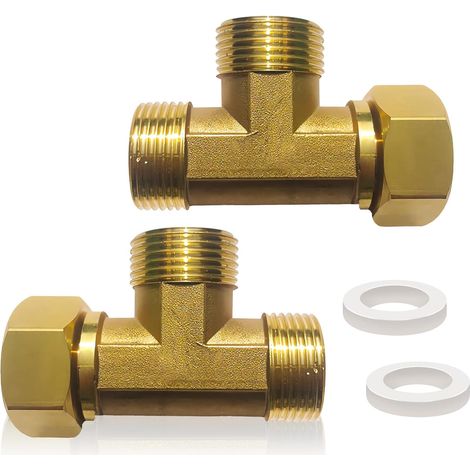 Lot de 2 raccords en T en laiton - 3/4" - AGxAGxIG - Raccord d'eau DN20 - Raccord en T à 3 voies - Pour climatisation, plomberie (1/5)