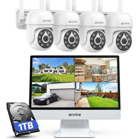 5MP PTZ Kit Caméra de Surveillance WiFi Extérieure avec 12" Moniteur, 10CH 4K NVR 1To, Caméra avec Audio Bidirectionnel, 360° Panorama, Vision Nocturne Couleur, Enregistrement 24/7, IP67 (1/5)