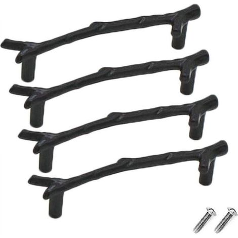 [NIEMALS VERWENDET] Set mit 4 Vintage-Schubladenknöpfen aus Zinklegierung für Schrank, Schublade, Landhaus, Chalet (128 mm, schwarz)