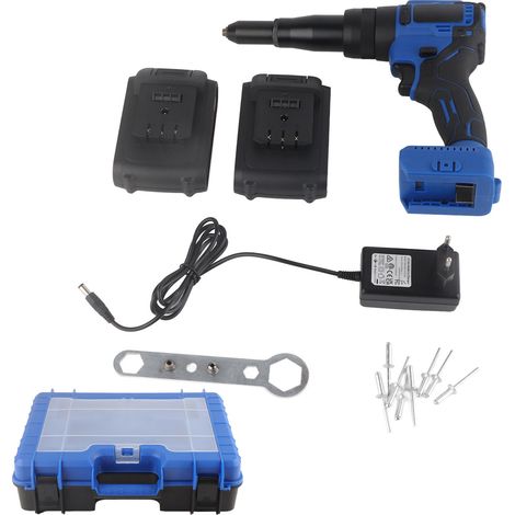 Pistolet à riveter sans fil LED automatique 100-240V avec batterie 2000mAh, outil électrique à rivets, prise UE, chargeur inclus, usage professionnel et bricolage (1/5)