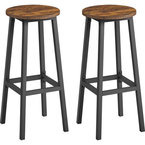 Vasagle – Tabouret de bar lot de 2 – Hauteur 74 cm – Cadre métallique – Repose-pieds – Pour cuisine et salon – Marron rustique (1/5)