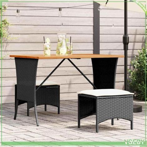 Ensemble à manger de jardin - FAFEICY - 4104135 - Résine tressée - Table acacia - 2 tabourets avec coussins (1/5)