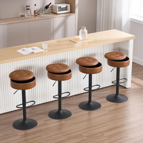 WOLTU Juego de 4 taburetes de bar de cocina con reposapiés giratorios y ajustables, color marrón