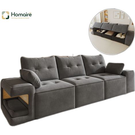 Canapé modulable en velours gris avec rangement et accoudoirs 229,5 x 78 x 84 cm HOMAIRE (1/5)
