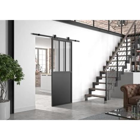 Optimum Kit Schiebetür Atelier Schwarz Sichtschiene Glas