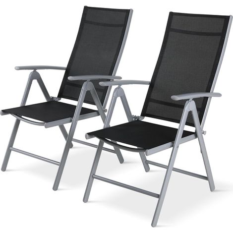 LIFERUN Lot de 2 chaises de jardin pliables à dossier haut en aluminium avec dossier réglable en 7 positions, jusqu'à 120 kg, légères, pour balcon, salle à manger, camping, extérieur, gris argenté (1/5)