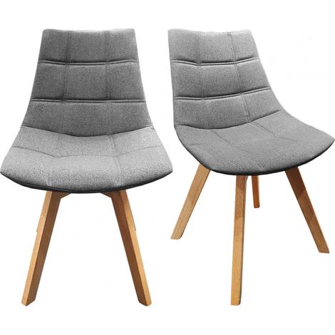 Lot de 2 chaises en tissu gris surpiqué avec piètement chêne - BETI (1/5)