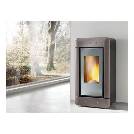 Stufa a pellet per riscaldamento idro lw12 rivestimento video tortora 12 kw