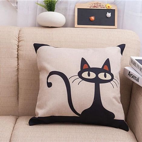 Taie d'Oreiller Housse de Coussin en Coton et Lin Oreiller Carré Motif Chat / Chien chat (1/3)