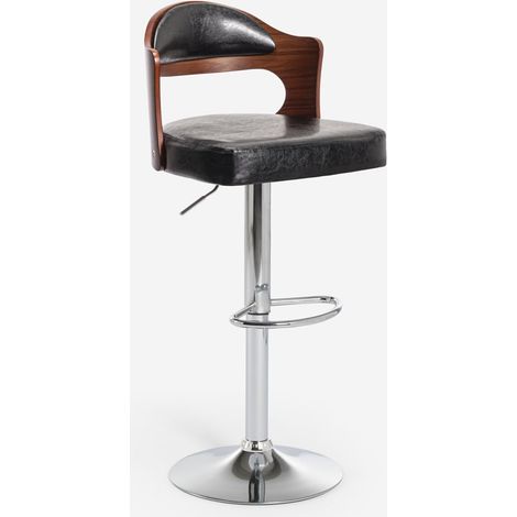 Barhocker hoch drehbar aus Holz und schwarzem Kunstleder Soru