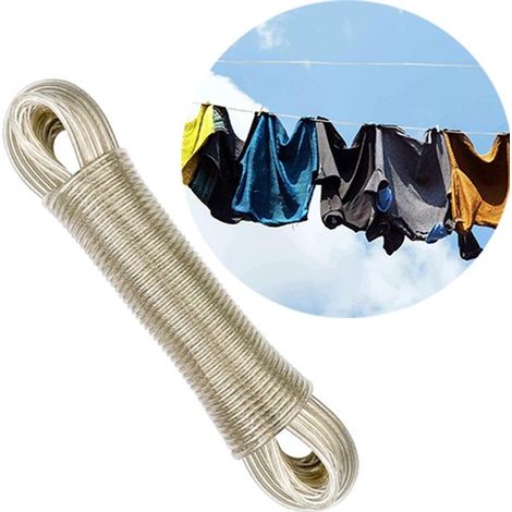 Stendibiancheria da esterno extra resistente, in PVC trasparente con anima in acciaio, lunga 20 metri. (1/5)