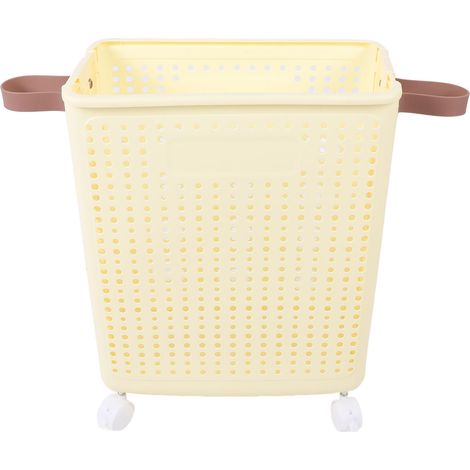 Panier à linge pliable en PP crème avec roues, design étroit et robuste pour salle de bain, gain de place idéal (1/5)