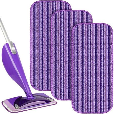 Recharge de balai en microfibre (3 pièces), pour balai Swiffer Sweeper, utilisable à sec ou humide - 30 x 14 cm - pour vitres, fenêtres, sols et meubles - Violet (1/5)