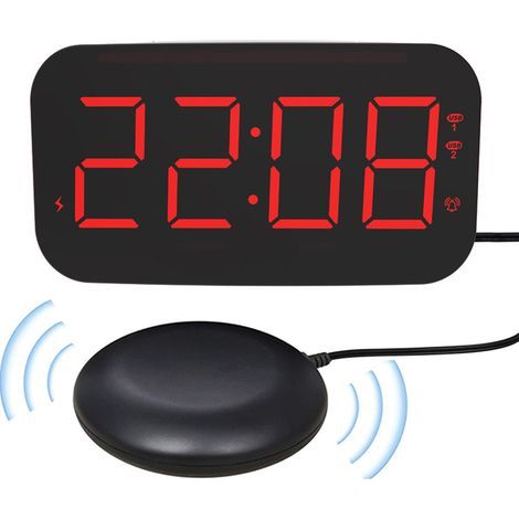 Powerful alarm clock for heavy sleepers, 3-level progressive volume/vibration, automatic brightness, 7 nightlights, vibrating alarm clock with bed shaker, 12/24 hour time, 2 USB ports, snooze function (1/5)