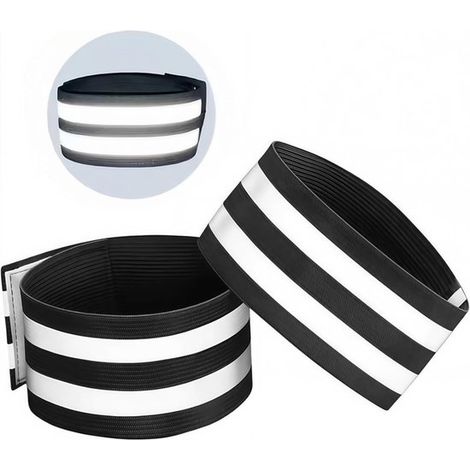 2 x Pinces de pantalon - pour vélo, course à pied, bras, poignet, cheville et jambes - noir - avec fermeture velcro - Bracelets réfléchissants (1/5)
