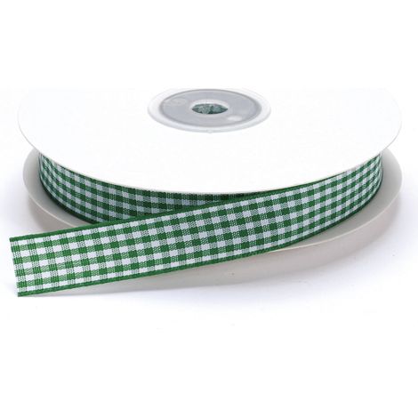Nastro verde smeraldo a quadretti bianchi, mm 15 x 25 m