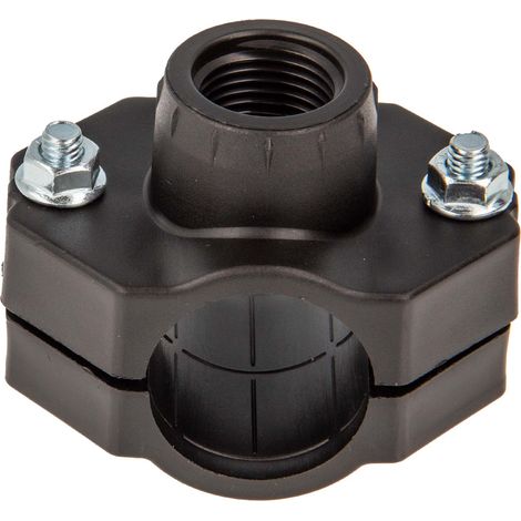 tecuro Anbohrschelle für PE-Rohr Ø 40 mm, mit Innengewinde 3/4 Zoll - Trinkwasser geeignet, PP schwarz (1/5)