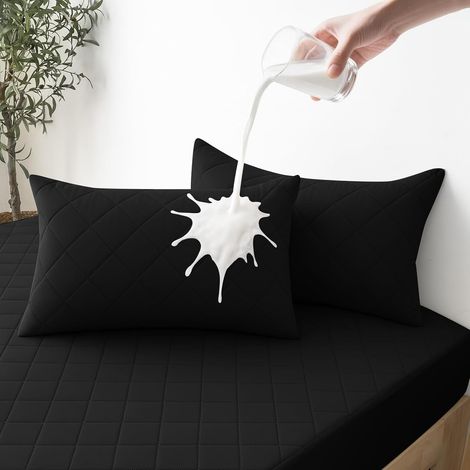 Taie d'oreiller Imperméable Douce Lot de 2, 50x80 cm, Noir (1/5)