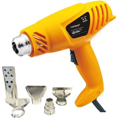 Pistolet à air chaud industriel, corps résistant aux hautes températures, chauffage haute puissance, soudage et cuisson de gaines thermorétractables, chauffage rapide et durable.