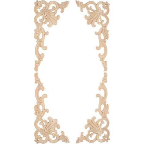 4pcs Bois sculpté d'angle Applique Cadre Déclaque Grand Format Sculptée en Bois de Style Européen Onlay Non Peinte 20  10cm(Droite) (1/5)