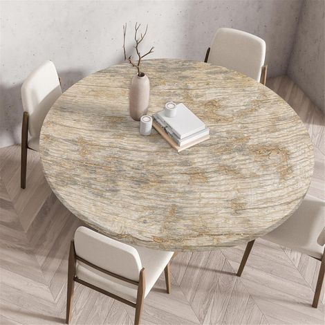 Abwaschbare Tischdecke Rund 150cm, Elastisch, Wasserdicht, Holzoptik
