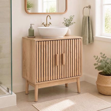 Bathroom Vanity Unit with Slatted Doors, 60x30x70 cm (1/5)