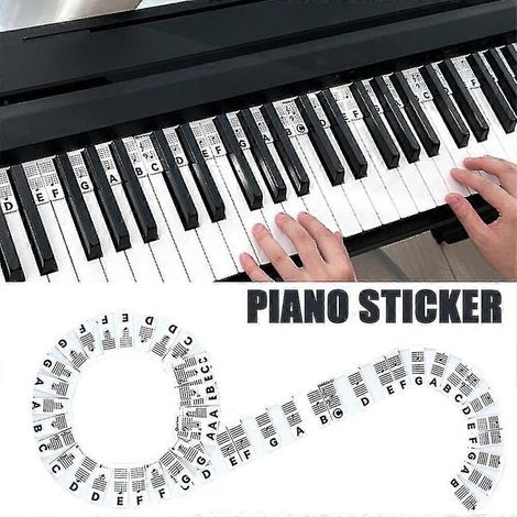 Étiquettes réutilisables pour clavier de piano (88 touches) - Guide des notes de piano-Black and White (1/5)