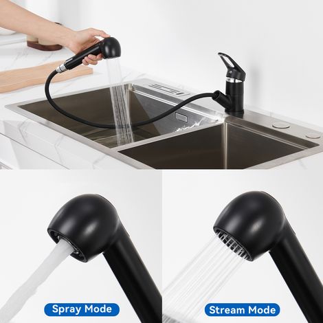 Estraibile Rubinetto Cucina in Ottone, Auralum Rubinetto da Cucina con Doccetta Estraibile fino a 70cm, Girevole a 360°Miscelatore monocomando per lavello, Nero (1/5)