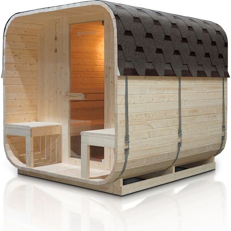 Sauna a botte quadrata Nolvik XXL Sauna a botte con stufa e set di accessori per il giardino