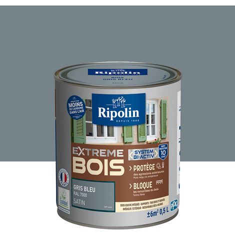 Ripolin – Peinture satin pour bois intérieur et extérieur – 0,5L – Gris bleu RAL 7000 – Haute résistance aux intempéries et UV (1/5)