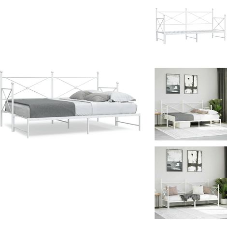Tagesbett Ausziehbar ohne Matratze Weiß 75x190 cm Stahl - Ausziehbares Tagesbett - Ausziehbare Tagesbetten - Schlafbett - Gästebett