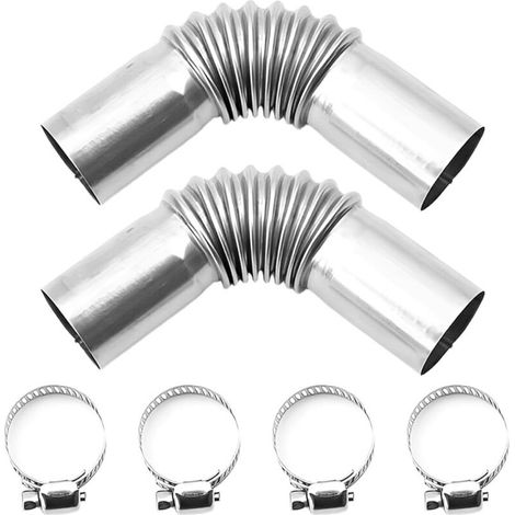 2 Pcs Tuyau d'Echappement de Voiture, 25mm Connecteur Angle Tuyau Echappement Rechauffeur en Acier Inoxydable, 4 Collier de Serrage (1/5)