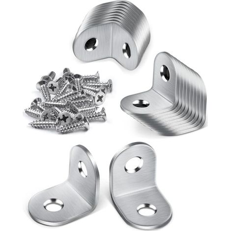 Lot de 20 Équerre Métal, 20 × 20 mm Équerre de Fixation, Equerre de Fixation 90 degrés, equerre Inox avec vis, Petite Equerre Metal pour Fixation de Meubles en bois (1/4)