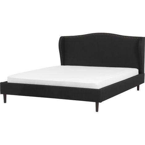 Cama doble tapizada negra 180 x 200 cm con somier y cabecero estilo glamour Colmar