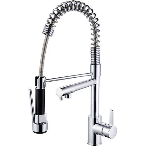 Edouard Rousseau – Mitigeur évier STOLI chromé – Bec mobile avec jet pluie – Douchette économique en laiton – Hauteur 490 mm – Flexible inox 53 cm (1/2)