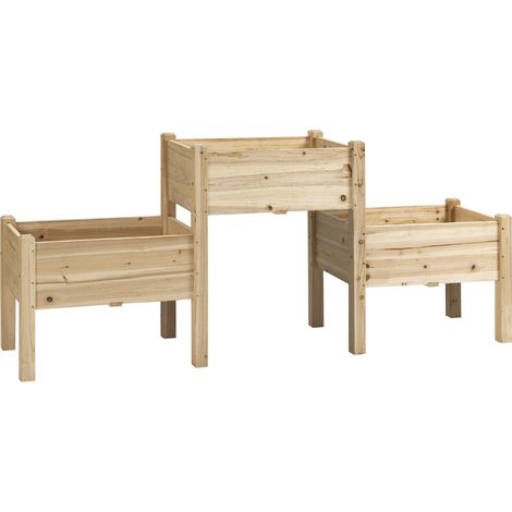 Jardinière surélevée carrée 2 niveaux, 184x45x80 cm, avec inserts d'arrosage, bois de sapin prétraité, pot de culture étagé (1/5)
