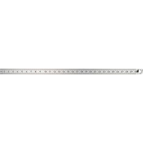 Règle graduée en acier, Long. : 250 mm, Larg. : 13 mm, Epaisseur 0,5 mm, Graduation du bord supérieur : 1/2 mm, Graduation du bord inférieur : 1/1 mm (1/3)