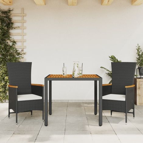 vidaXL 3-tlg. Garten-Essgruppe mit Kissen Schwarz Poly Rattan (1/5)