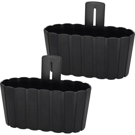 Vaso da fiori da parete con manico, colore antracite, 28 cm, set da 2