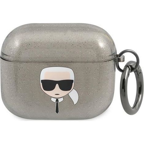 Karl Lagerfeld KLA3UKHGK AirPods 3 Hülle schwarz/schwarz Glitzer Karls Kopf (1/3)