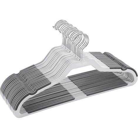 SONGMICS Lot de 20 Cintres à Dessus Plat, avec Crochet pivotant à 360°, Bandes antiglisse, très résistant, pour Vestes, Chemises, Manteaux, Hauts à Bretelles, Gris CRP44G (1/5)
