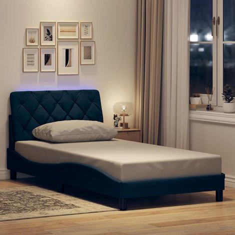 Bettgestell mit LED ohne Matratze Blau 100x200 cm Stoff vidaXL (1/5)