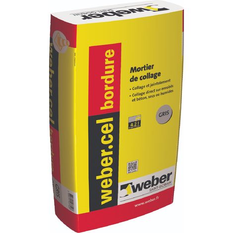 Weber Saint-Gobain Mortier pour le collage des îlot, bordures, dallages, Gris , 25kg,  Webercel bordure