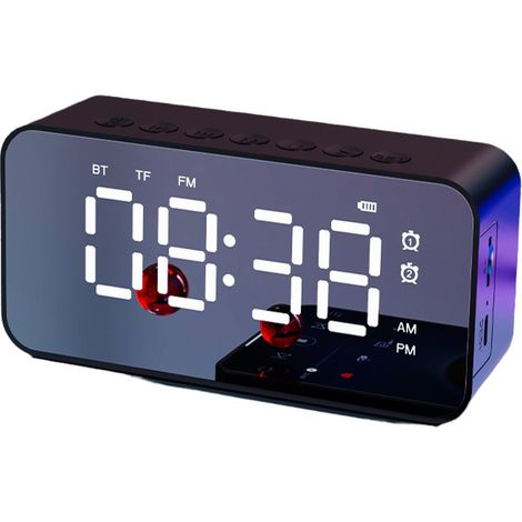1 Horloge-enceinte Bluetooth, radio-réveil, miroir et support carte