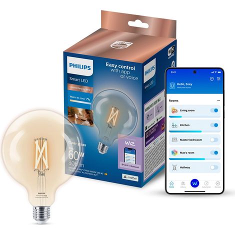 Ampoule LED Connectée Filament G125, Culot E27, 806 lm, Lumière Blanche Réglable 2700-6500 K, Gradation Faible (1/5)