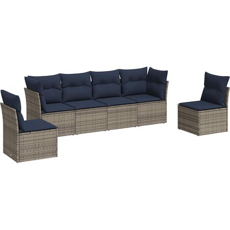 6-tlg. Garten-Sofagarnitur mit Kissen Grau Poly Rattan vidaXL (1/3)