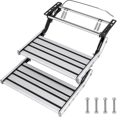 Double Marchepied Manuel pour Camping Car,Capacité 150kg Aluminium Pliable Rétractable Antidérapant pour Caravane, Fourgon Aménagé, Remorque et Camping-Car (1/5)