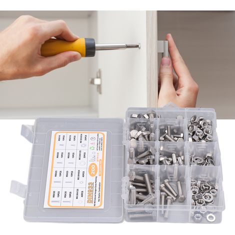 200 boulons hexagonaux M6 M8 en acier inoxydable 304 avec écrous et rondelles plates (1/5)