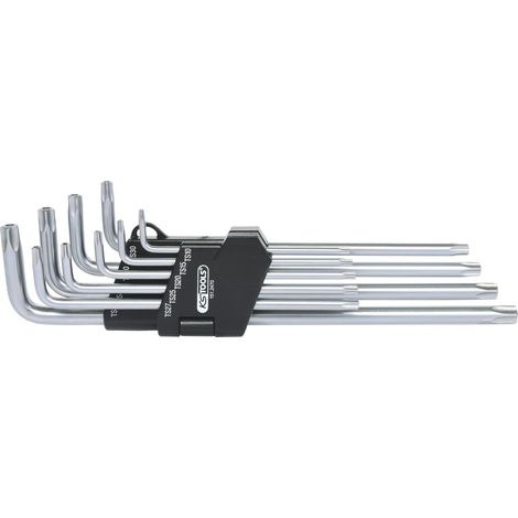 KS Tools 151.2470 Serie di Chiavi Maschio Piegate Classic Impronta 5 Punte con Foro, 9 Pezzi, Ts10-Ts50 (1/3)